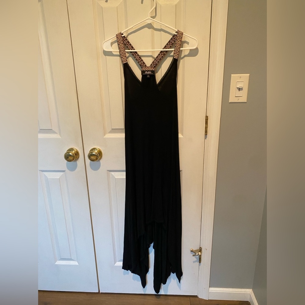 🌺 3/$10 Elegant Black High-Low Dress with Embellished Straps